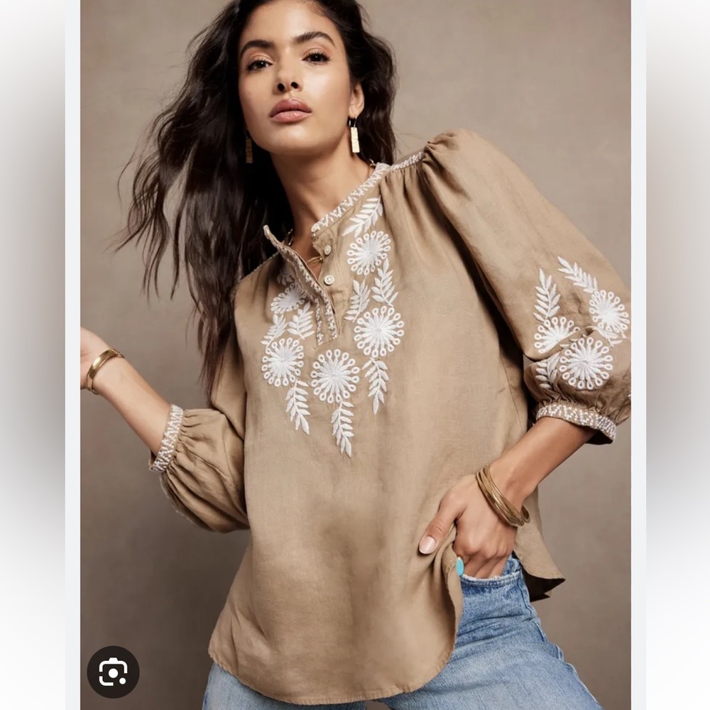 NWT XXL Banana Republic bohemian embroidered linen blouse rtv170